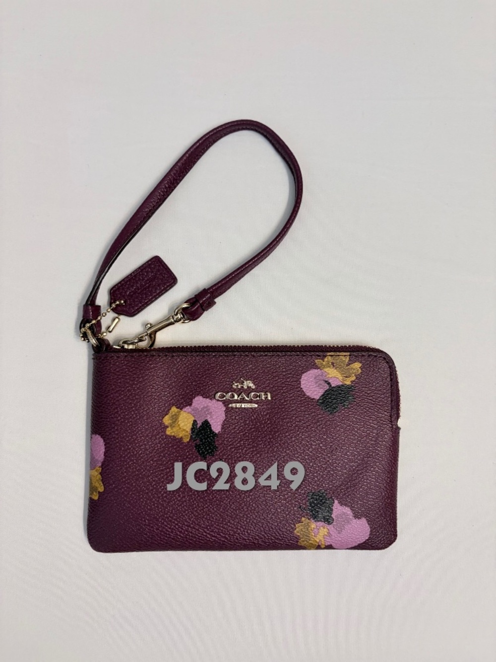 Coach Women's Purple Corner Zip Wristlet Wallet in Floral Print